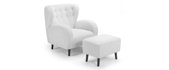 Armchair Olivia and Footstool Set Offwhite